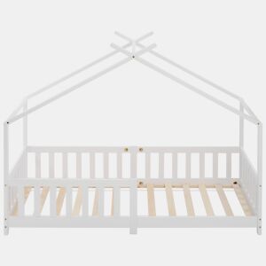 Cabina-cama para crianças 90x200cm em madeira maciça com proteção anti-queda e estrado de ripas - Branco