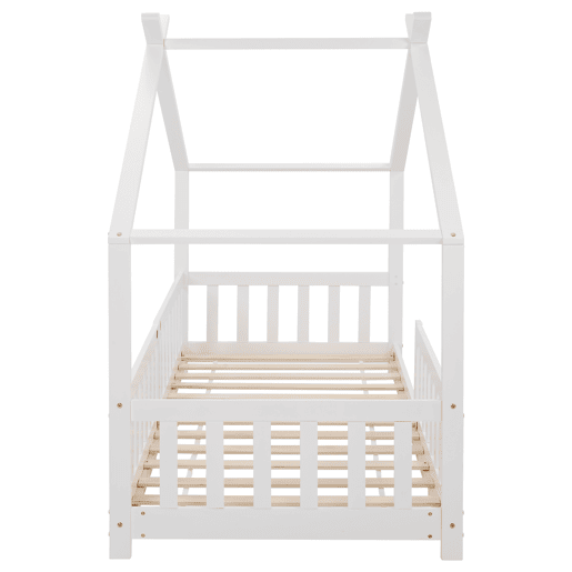 Cabina-cama para crianças 90x200cm em madeira maciça com proteção anti-queda e estrado de ripas - Branco