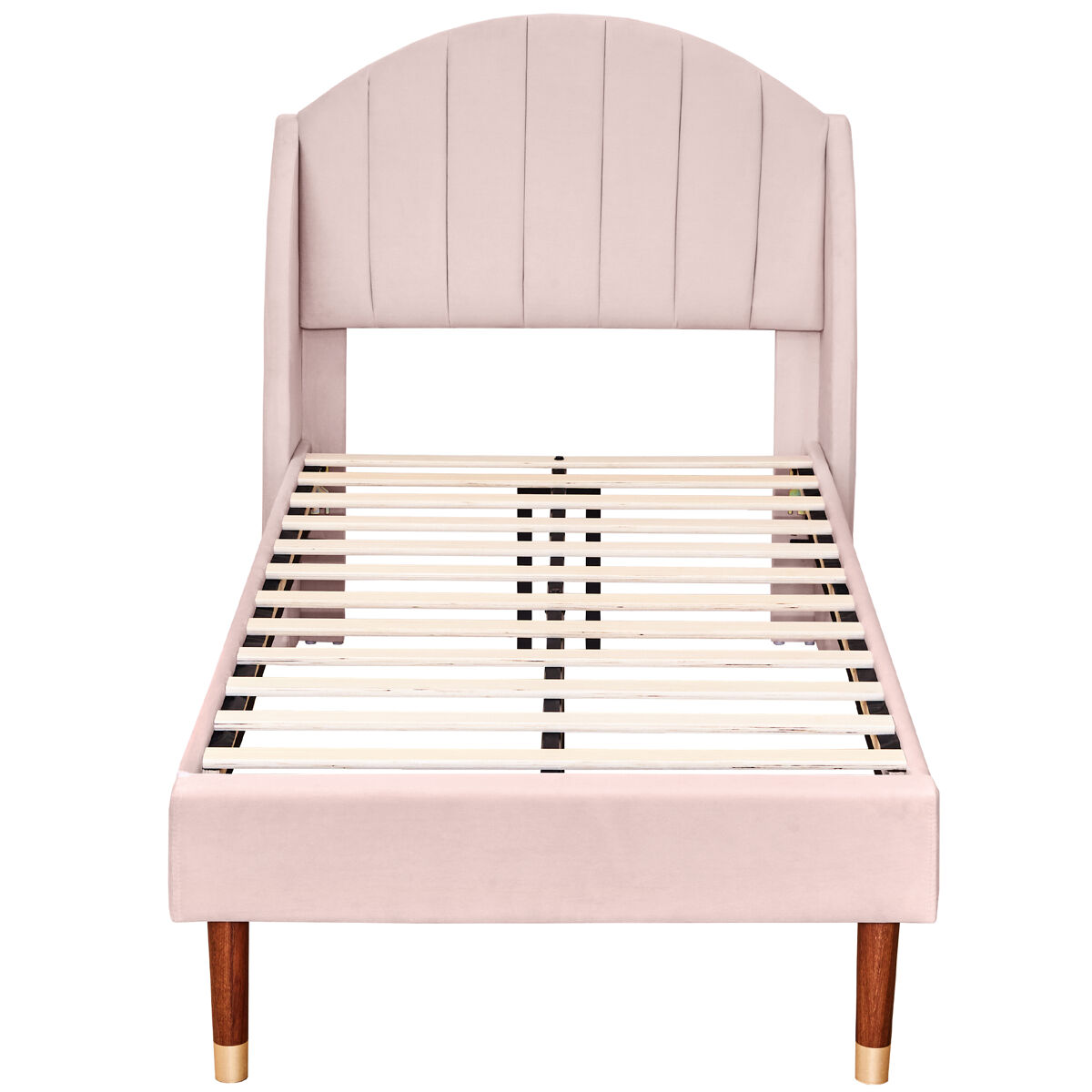 Cama tapizada de terciopelo con somier de láminas 90x200 cm - rosa