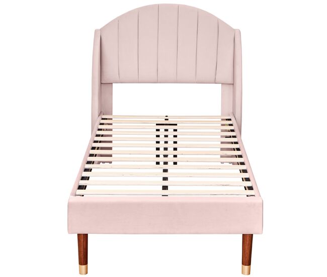 Cama tapizada de terciopelo con somier de láminas 90x200 cm - rosa