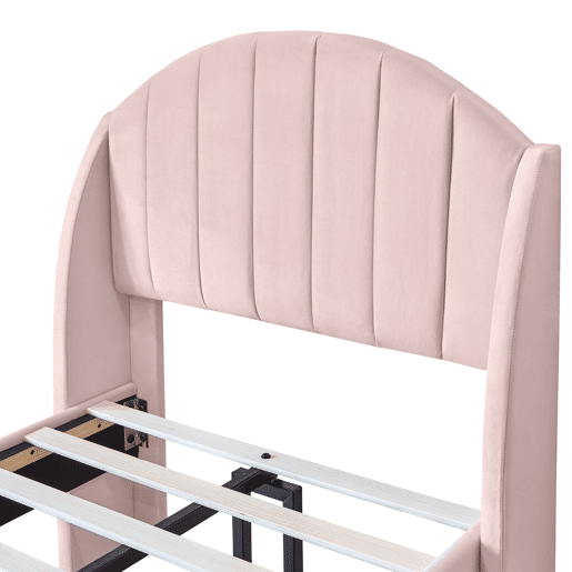 Cama estofada em veludo com estrado de ripas 90x200 cm - Rosa
