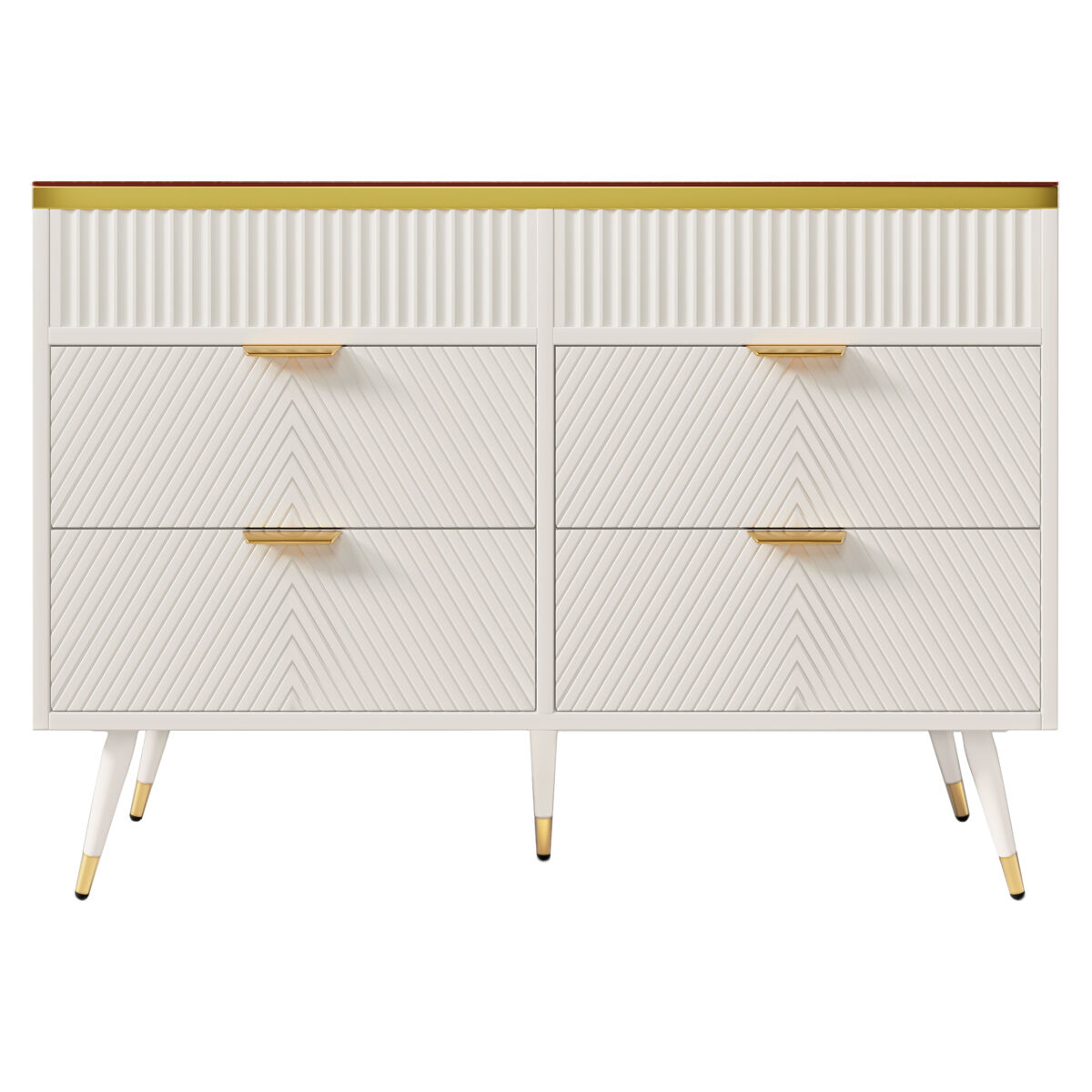 comoda con 6 cajones y compartimentos divididos - tapa de cristal - blanco