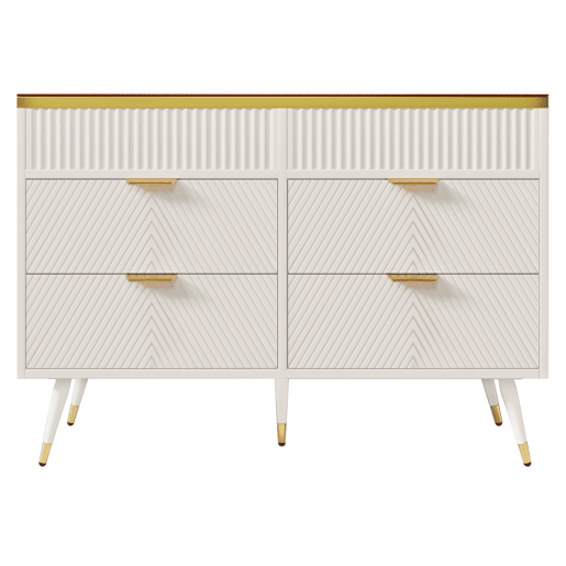 Cómoda com 6 gavetas e compartimentos divididos - tampo de vidro - Branco