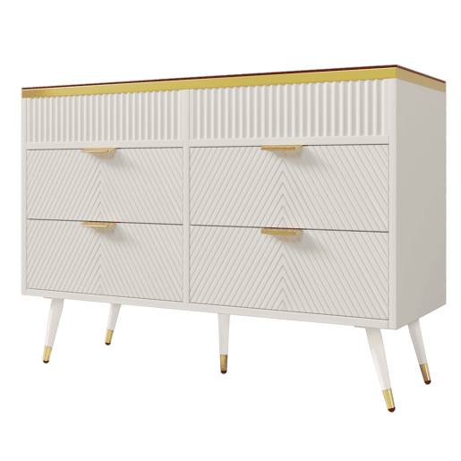 Cómoda com 6 gavetas e compartimentos divididos - tampo de vidro - Branco