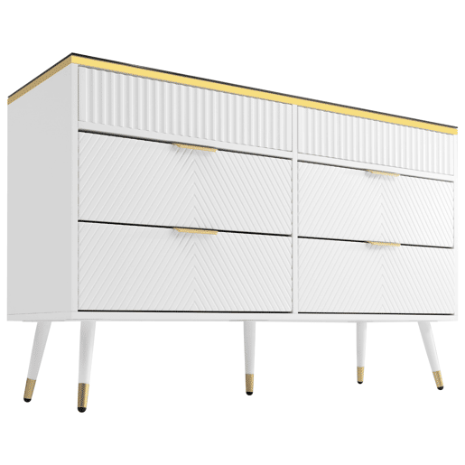 Cómoda com 6 gavetas e compartimentos divididos - tampo de vidro - Branco