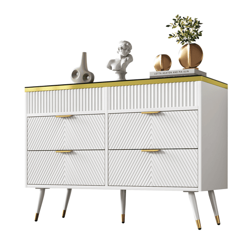 Cómoda com 6 gavetas e compartimentos divididos - tampo de vidro - Branco