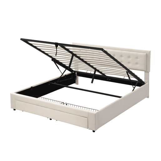 Cama contentora estofada 180x200cm em veludo - com gaveta e estrado de molas - Bege (sem colchão)