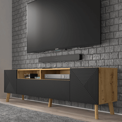 Suporte de TV de 3 portas Nexa em madeira e preto 195 cm