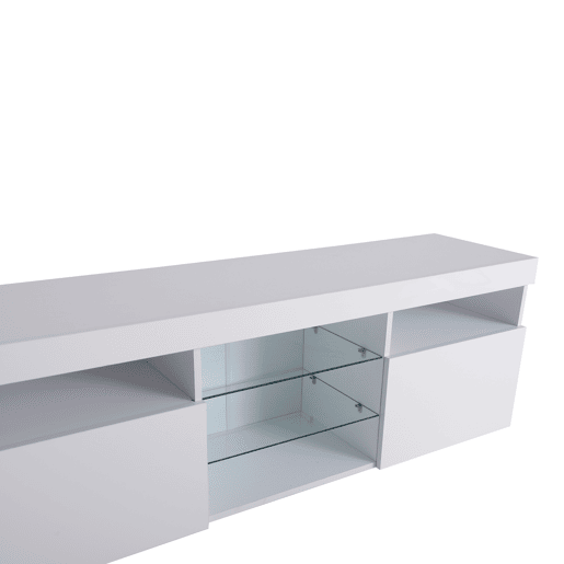 Armário moderno para televisão de 180 cm com LED - 3 portas e 5 compartimentos abertos - Branco
