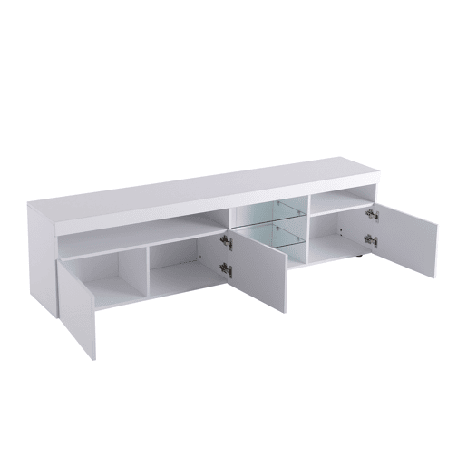 Armário moderno para televisão de 180 cm com LED - 3 portas e 5 compartimentos abertos - Branco