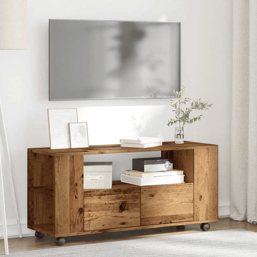 Móvel de TV - Modulo de TV - Armário de TV c rodas 102x34,5x43cm deriv. madeira madeira velha