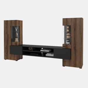 Conjunto de suportes para TV e 2 armários Akram em madeira Wenge e preto