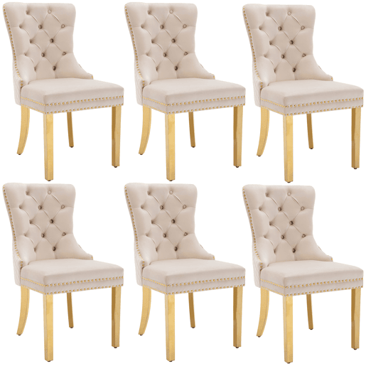 Conjunto de 6 cadeiras de veludo com pernas de metal - Bege