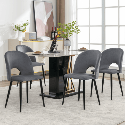 Conjunto de 4 cadeiras estofadas em veludo - estofadas com motivo de diamante - pés reguláveis - Cinzento
