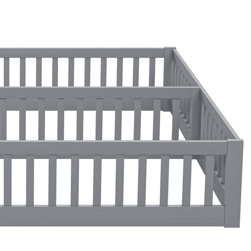 Cama de criança 2x90x200cm madeira maciça - com calhas - sem estrado - Cinzento