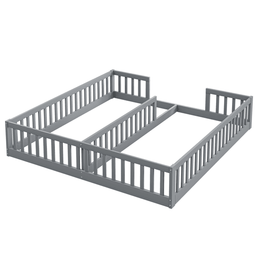 Cama de criança 2x90x200cm madeira maciça - com calhas - sem estrado - Cinzento