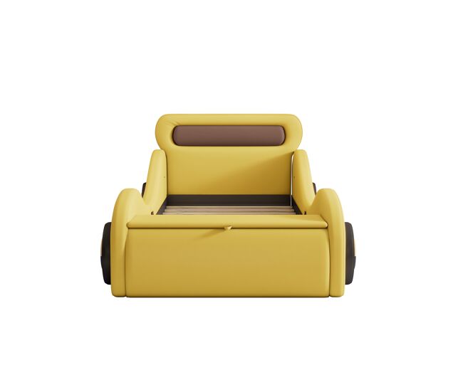 Cama infantil 90x200cm - cama acolchada en forma de coche con ruedas iluminadas - amarillo