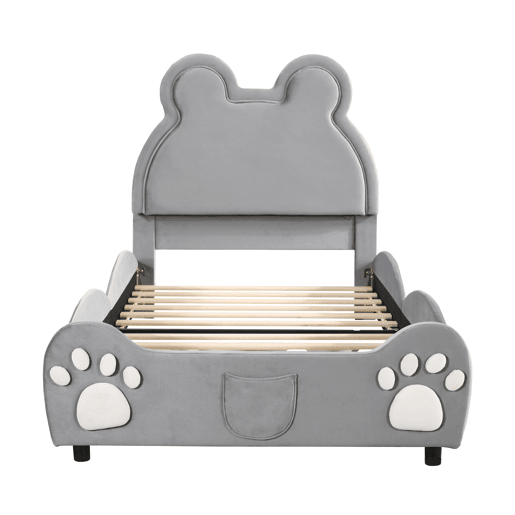 Cama de criança 90 x 200 cm - forma de urso - tecido de veludo - Cinzento