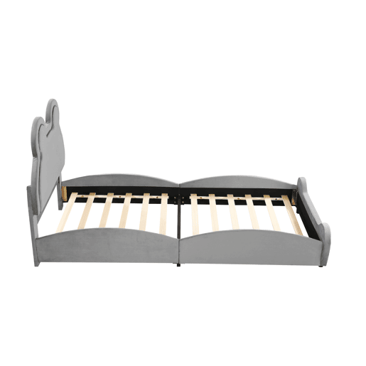 Cama de criança 90 x 200 cm - forma de urso - tecido de veludo - Cinzento