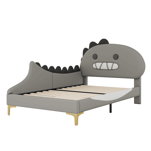Cama de criança 90x200 cm - em forma de dinossauro - em pele sintética - Cinzento