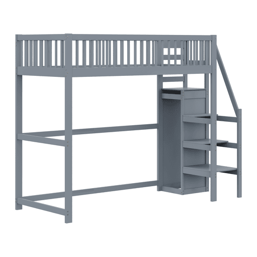 Cama mezzanine em madeira 90x200cm - com roupeiro - Cinzento