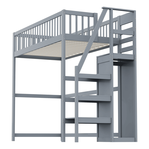 Cama mezzanine em madeira 90x200cm - com roupeiro - Cinzento