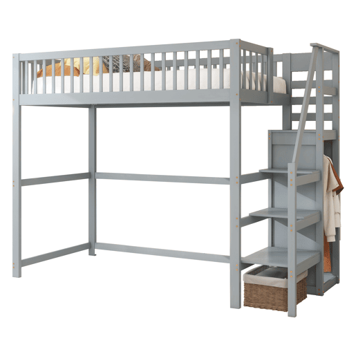 Cama mezzanine em madeira 90x200cm - com roupeiro - Cinzento