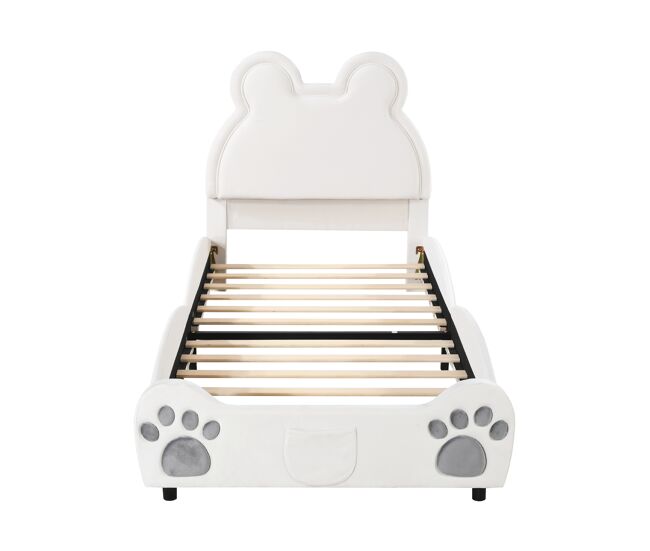 Cama infantil 90 x 200 cm - forma de oso - tejido de terciopelo - blanco