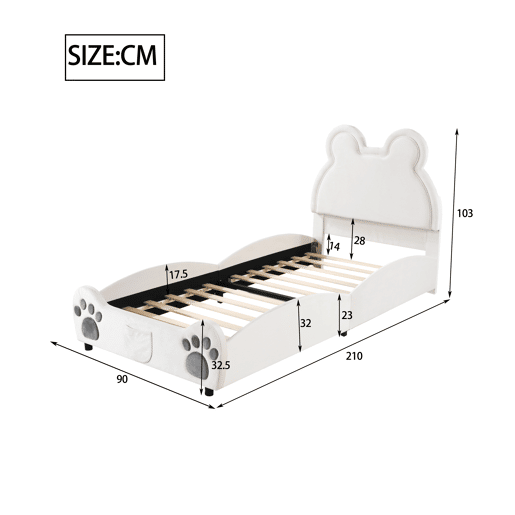 Cama de criança 90 x 200 cm - forma de urso - tecido de veludo - Branco