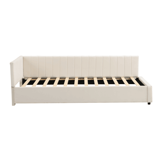 Cama individual estofada 90x200 cm - tecido aveludado - com estrado de molas - Bege