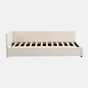 Cama individual estofada 90x200 cm - tecido aveludado - com estrado de molas - Bege