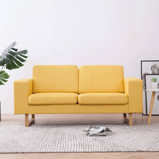 Sofá de 2 lugares - Sofá fixo em tecido amarelo Sofá de 2 lugares - Sofá fixo em tecido amarelo