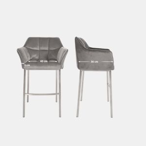 Taburete de bar Damaso de terciopelo con base de cuatro patas Gris 48X64X110 cm