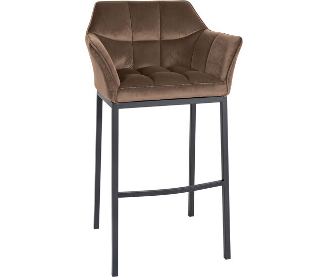 Taburete de bar damaso de terciopelo con base de cuatro patas marrón 48x64x110 cm