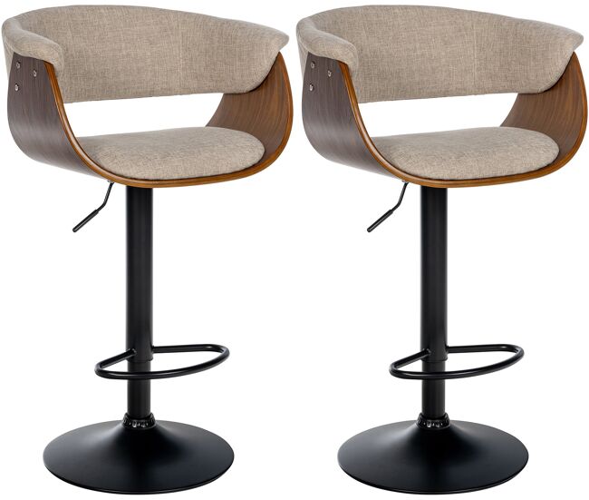 Set de 2 taburetes de bar vestal tela nogal/crema 51x60x90 cm
