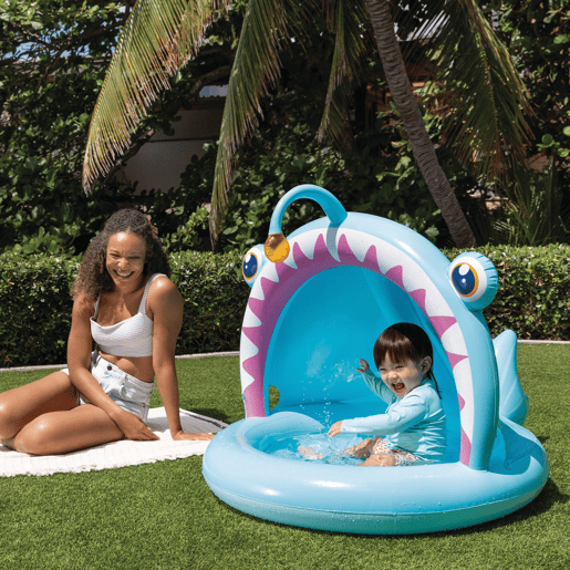 INTEX Piscina inflável infantil Angler Fish com guarda-sol e piso acolchoado INTEX Piscina inflável infantil Angler Fish com guarda-sol e piso acolchoado