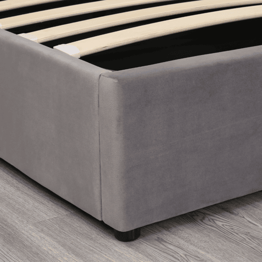 Cama de contentor estofada em veludo 180x200 cm com estrado de ripas - Cinzento Cama de contentor estofada em veludo 180x200 cm com estrado de ripas - Cinzento