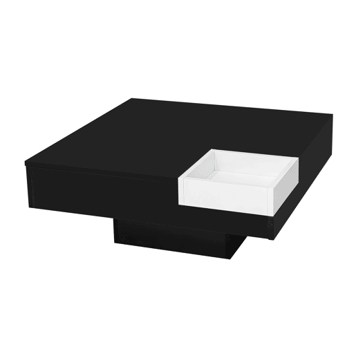 Mesa de centro quadrada com caixa de arrumação extraível - Luzes LED na parte inferior - Preto