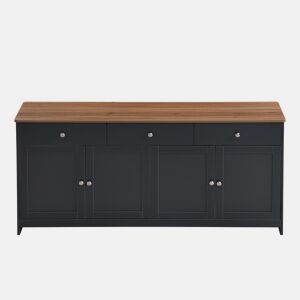 Aparador para sala de estar - 4 portas e 3 gavetas - aglomerado de partículas - Preto cinzento