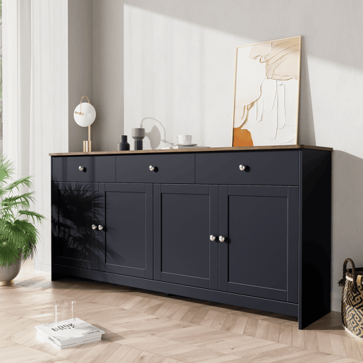 Aparador para sala de estar - 4 portas e 3 gavetas - aglomerado de partÃculas - Preto cinzento Aparador para sala de estar - 4 portas e 3 gavetas - aglomerado de partÃculas - Preto cinzento