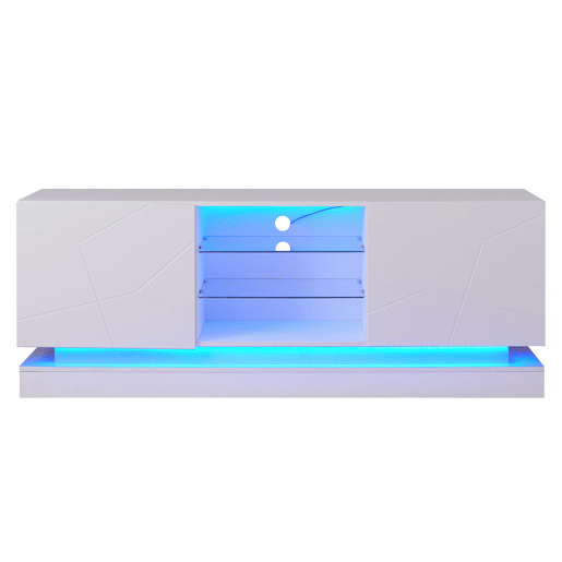 Móvel de TV moderno com LED colorido - adequado para TV de 70u201D - 2 portas e 3 prateleiras - Branco