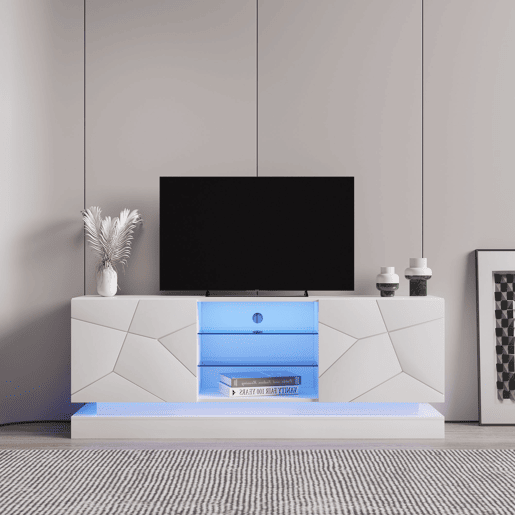Móvel de TV moderno com LED colorido - adequado para TV de 70u201D - 2 portas e 3 prateleiras - Branco