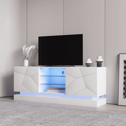 Móvel de TV moderno com LED colorido - adequado para TV de 70u201D - 2 portas e 3 prateleiras - Branco