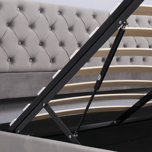 Cama de contentor estofada em veludo 160x200 cm com estrado de ripas - Cinzento Cama de contentor estofada em veludo 160x200 cm com estrado de ripas - Cinzento