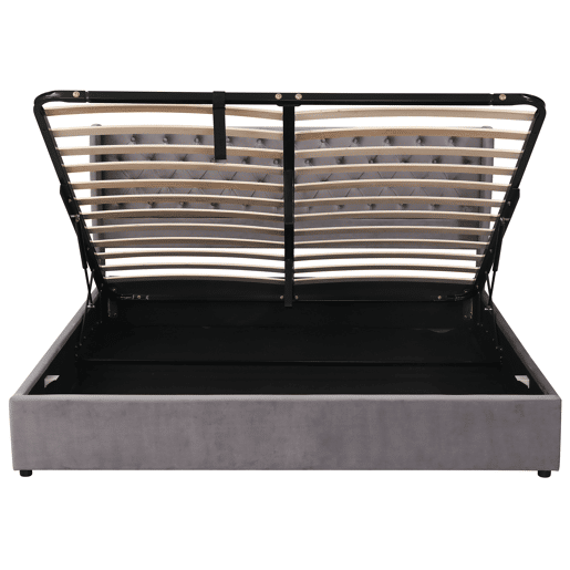 Cama de contentor estofada em veludo 160x200 cm com estrado de ripas - Cinzento Cama de contentor estofada em veludo 160x200 cm com estrado de ripas - Cinzento
