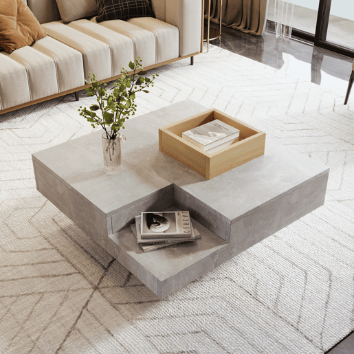 Mesa de centro quadrada com caixa de arrumação extraível - Cinzento claro Mesa de centro quadrada com caixa de arrumação extraível - Cinzento claro