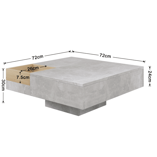 Mesa de centro quadrada com caixa de arrumação extraível - Cinzento claro Mesa de centro quadrada com caixa de arrumação extraível - Cinzento claro