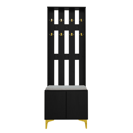 Roupeiro para sala de estar - com ganchos e sapateira - Preto Roupeiro para sala de estar - com ganchos e sapateira - Preto