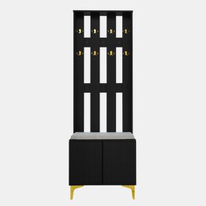 Roupeiro para sala de estar - com ganchos e sapateira - Preto