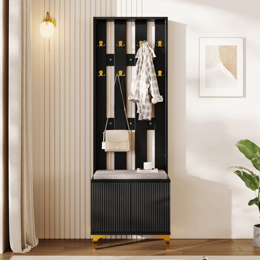 Roupeiro para sala de estar - com ganchos e sapateira - Preto Roupeiro para sala de estar - com ganchos e sapateira - Preto